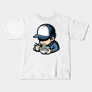 boy enjoying eating ramen Kids T-Shirt